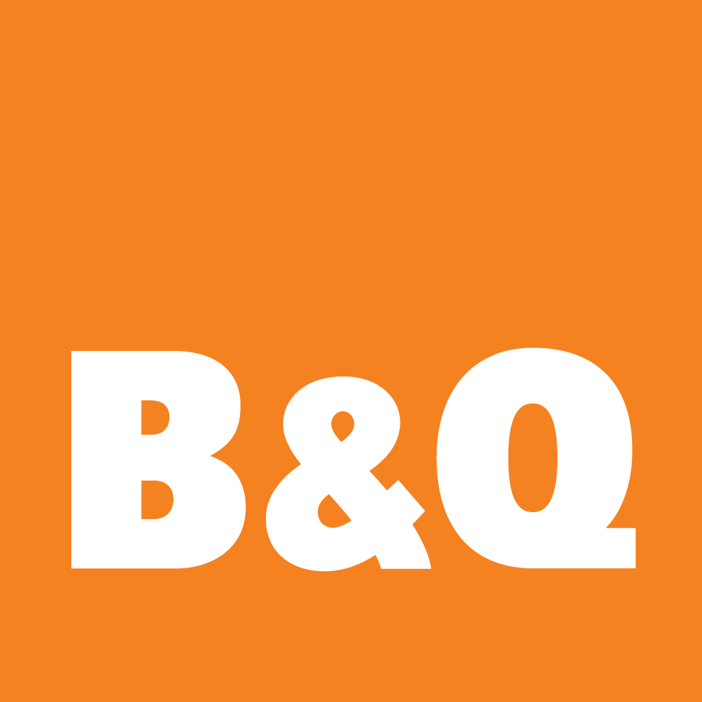 The logo of B and Q. It features a bright orange cube with b & Q written within in white